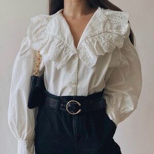 ZARA White Poplin Embroidered Eyelet Blouse Size M